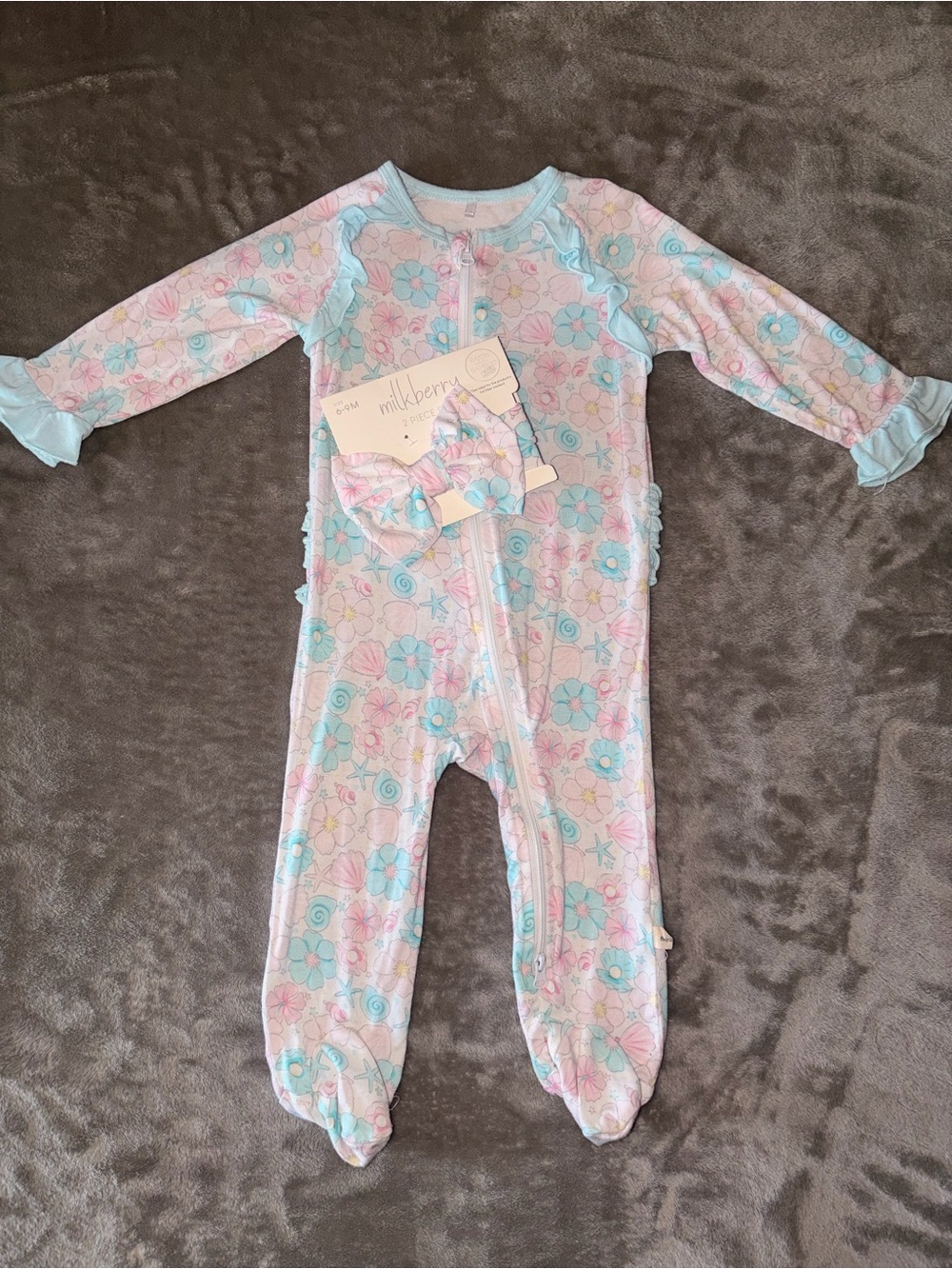 Milkberry floral + seashell footie 6-9M